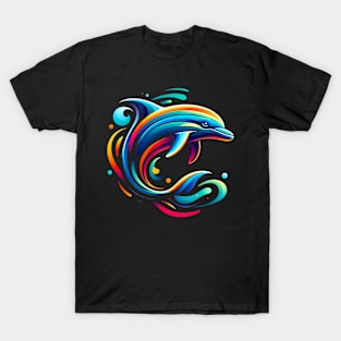 Animal work Dolphin Stylish Vivid Color Geometric T-Shirt